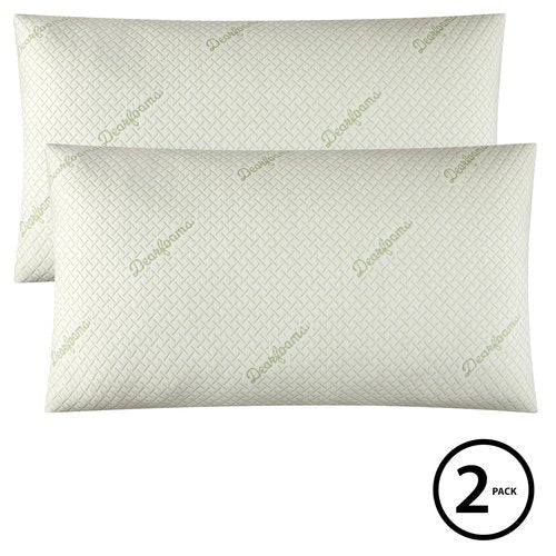 Dearfoams Bed Pillows - Standard/Queen Size - Set of 2 - 85% Polyester and 15% Rayon Bamboo Bed Pillow with Soft Knit Cover for Back, Side and Stomach Sleepers