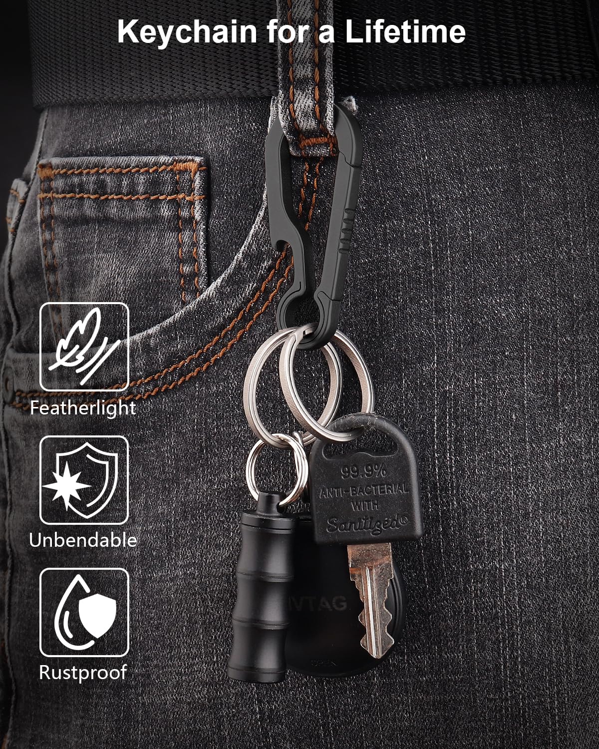 PJYTAC Titanium Carabiner Keychain Clip with Key Rings 2/2.6 Inch Small Carabiner Clips Black Heavy Duty Key Holder Quick Release Key Chain for Keys Bottle Opener Valentines Day Gift for Him Men