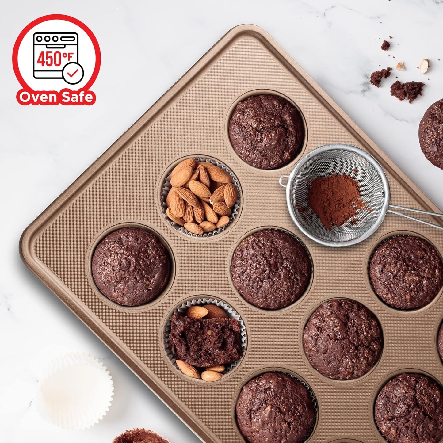 Regine Switzerland Bakeware Set - 8-Piece Non-Stick Professional Baking Pans - Gold Muffin & Loaf Pan