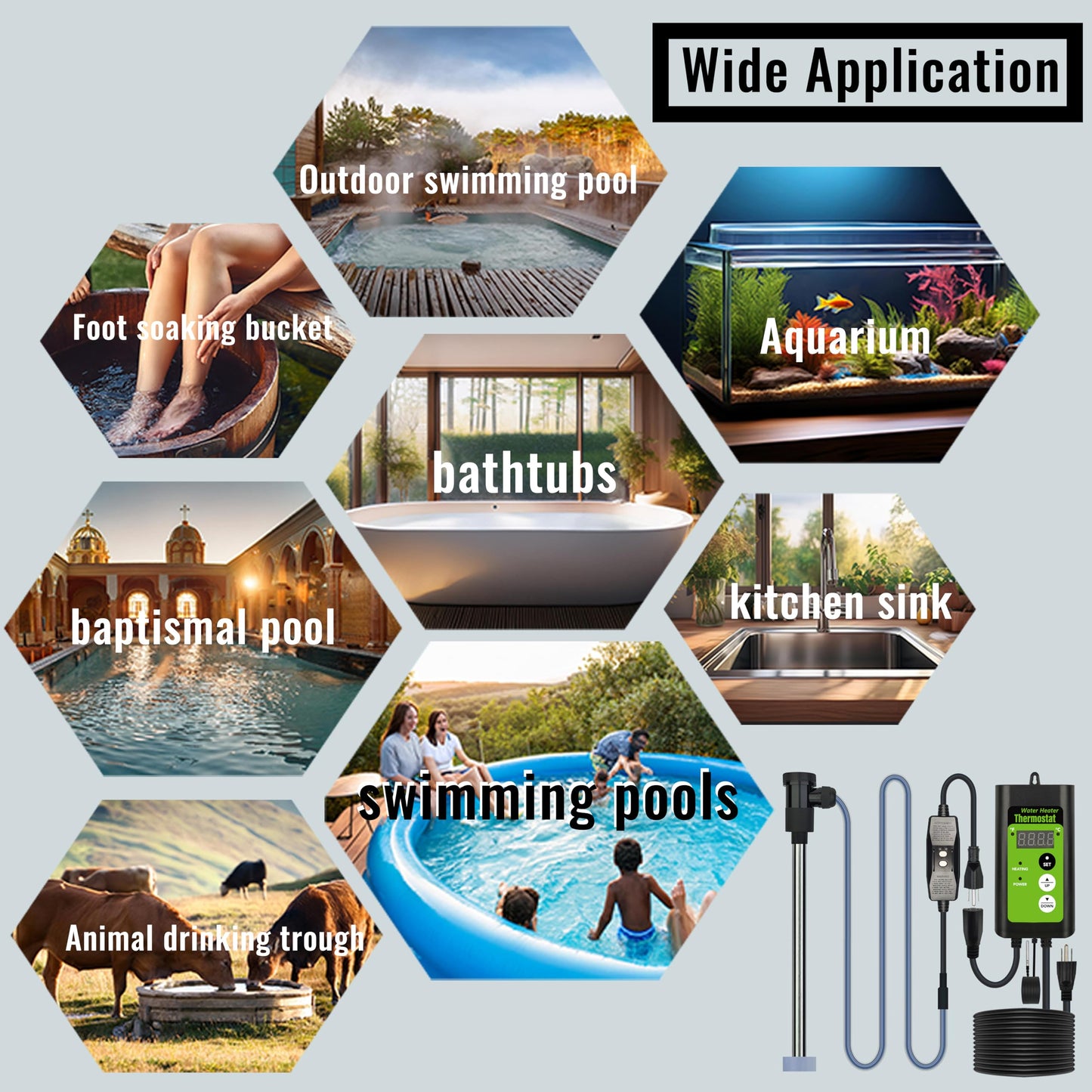 LINGLONGTEMP 240V 3000W Titanium Submersible, Immersion Hot Tub & Swimming Pool Electric Immersion Water Heater, with Temp Control & GFCI for Baptistry, Above Ground Pool, Bathtub & Inflatable Pool