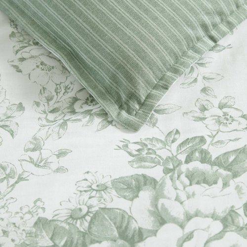 Laura Ashley - Full/Queen Comforter Set, Premium Cotton Bedding with Matching Shams & Bonus Decorative Pillow Covers, Floral Home Decor, Oeko-Tex Certified (Toile Delight Green, Full/Queen)