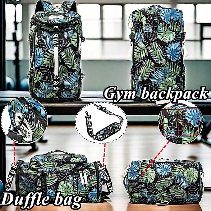 Gym Duffle Bag Backpack with Shoe Compartment,4 ways Travel Backpack for Women and Men,Multi-Functional Weekender bag with Waterproof Layer&Laptop Compartment for Fitness, Travel,Camping