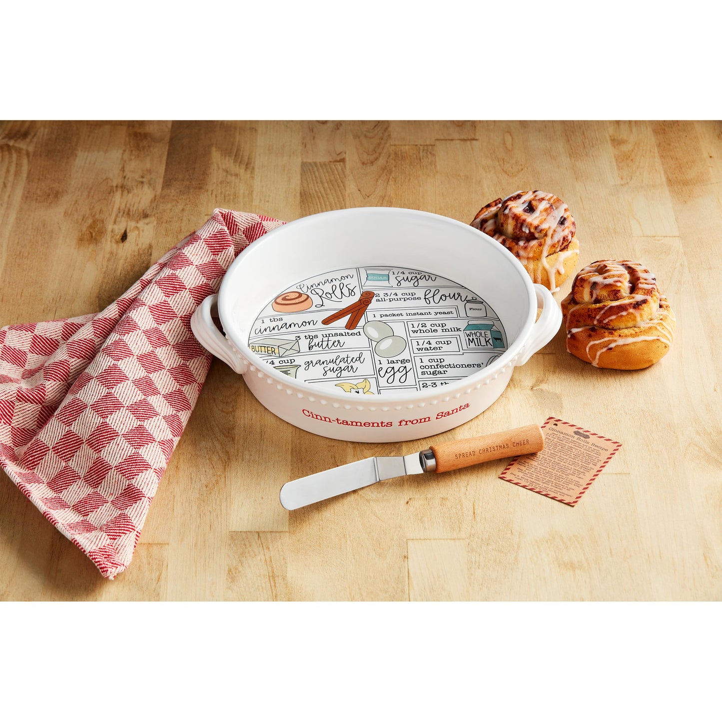 Mud Pie Cinnamon Roll Recipe Baker; baker 2" x 9" dia | spatula 4" | card 3" x 2 1/4"
