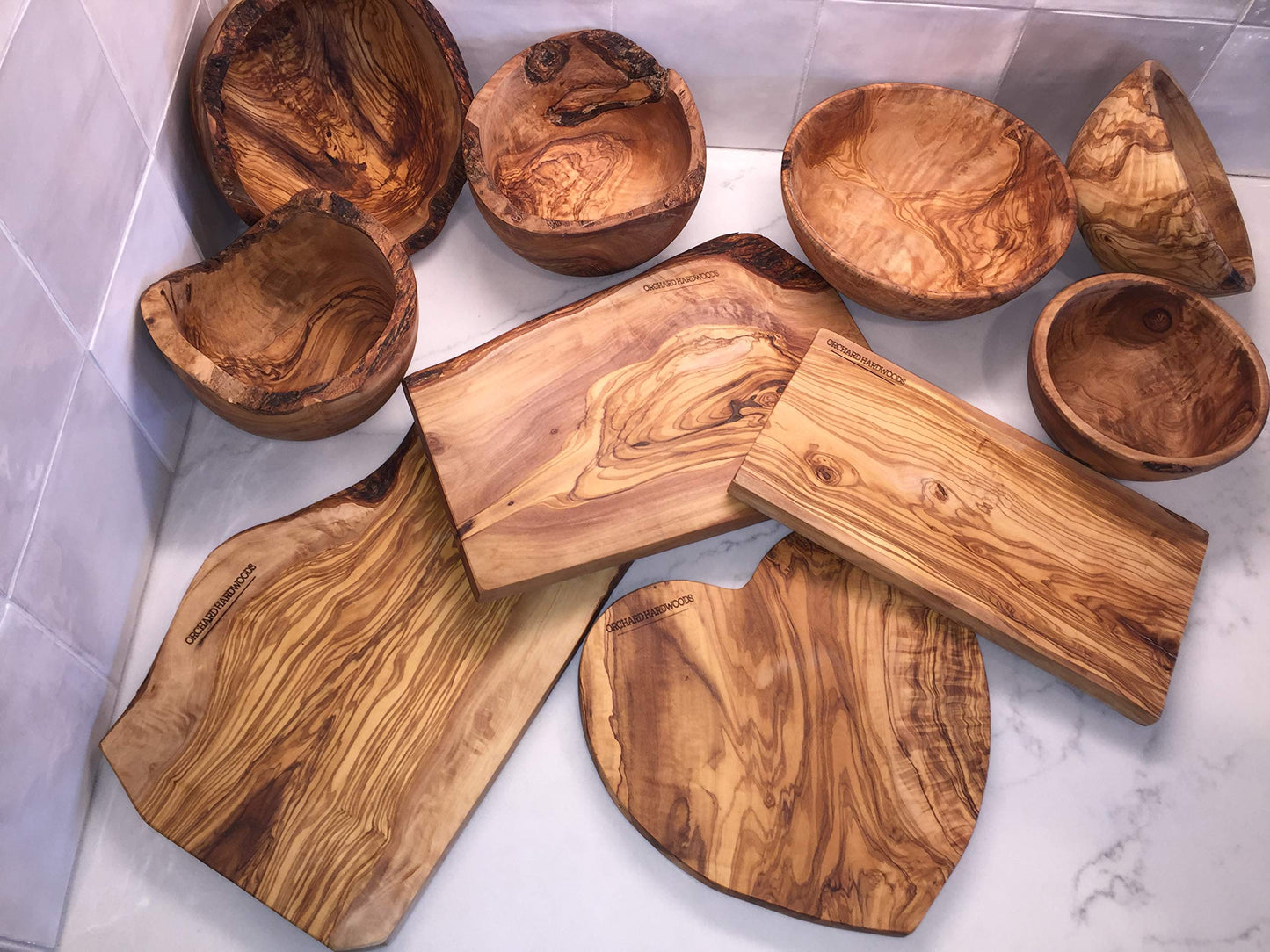 24" Rustic Handmade Bark Edge Olive Wood Charcuterie Board Extra Large by Orchard Hardwoods- Cutting, Chopping, Serving- Wooden Slab, Unique Gift, In Sm 12", Med 16", Lg 20", XL 24"(XL 24x7-10x0.8)