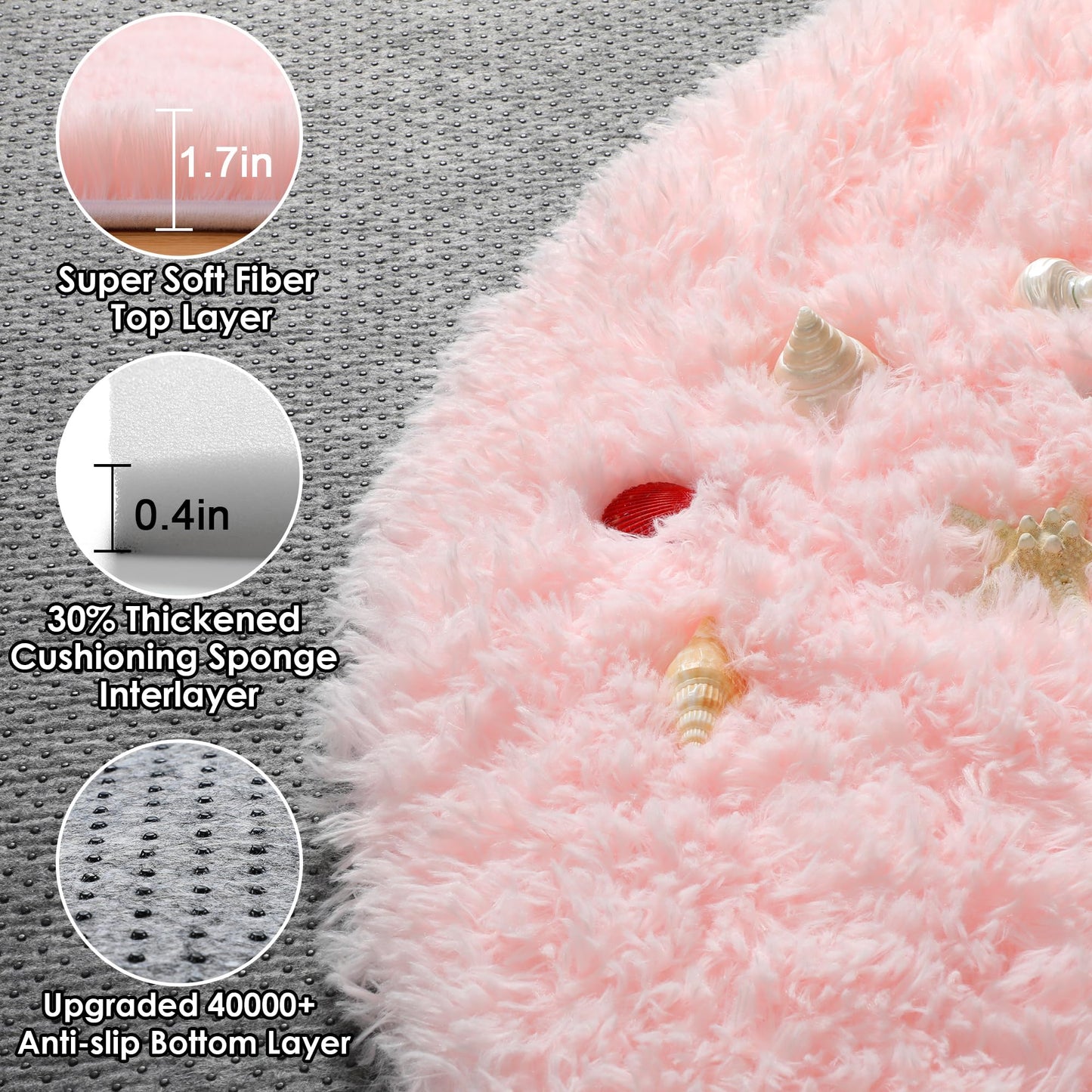 ONASAR Light Pink Fluffy Round Rugs 4ft for Girls Bedroom, Circle Area Rug for Kids Teen, Soft Plush Shaggy Circular Carpet for Nursery Dorm Classroom Playroom Living Room Home Decor Aesthetic