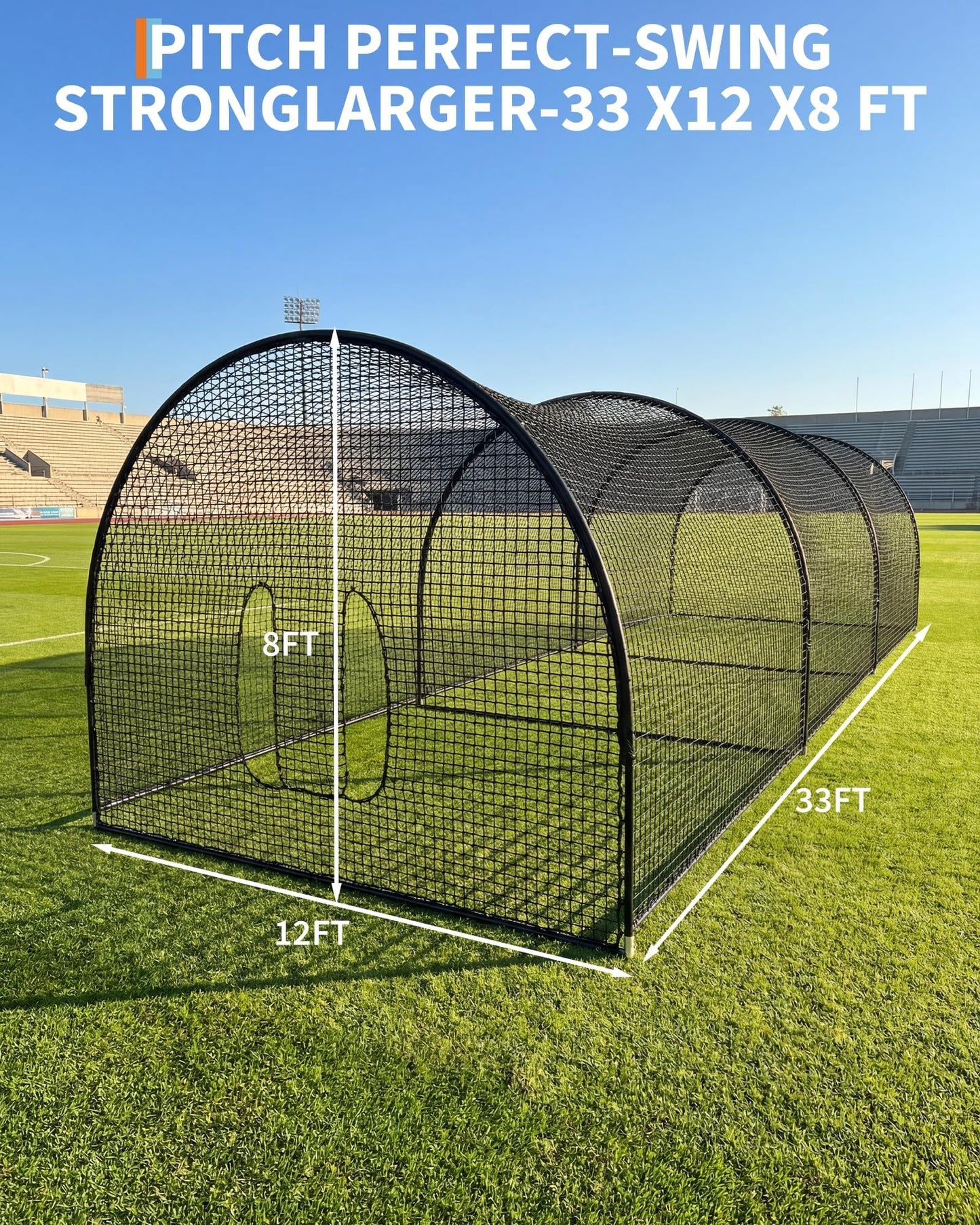 32 X 12 x 8 Ft Baseball Batting Cage, Large Baseball Training Equipment for Backyard, Portable Softball Netting Cages with Frame, Pitching Machine Hole & Detachable Door –for Hitting Pitching Practice