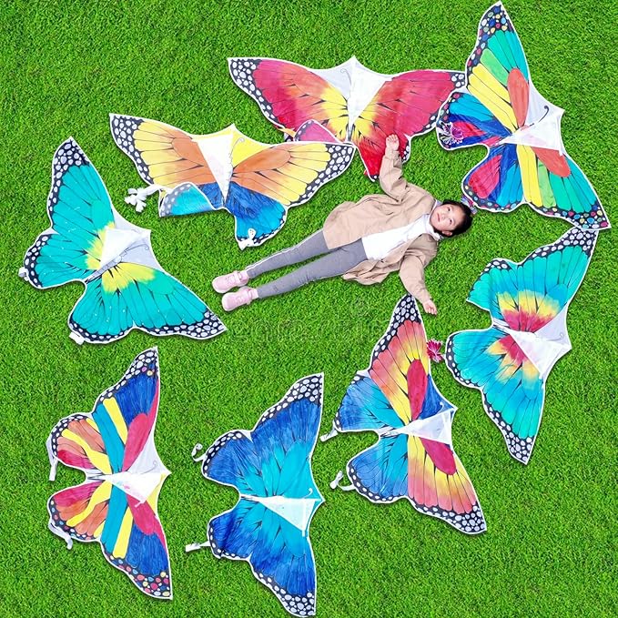 Simxkai Butterfly Kite for Kids & Adults, Easy to Fly Blue Big Kite for Beginners, Line Handle Included (1Pack 2Pack)
