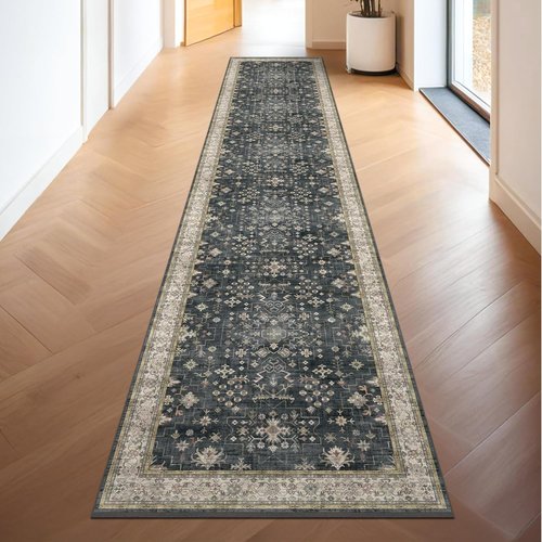 Hazo Haus Black Boho Runner Rug - Washable 3x10 ft | Waterproof, Non-Slip, Stain & Fade Resistant