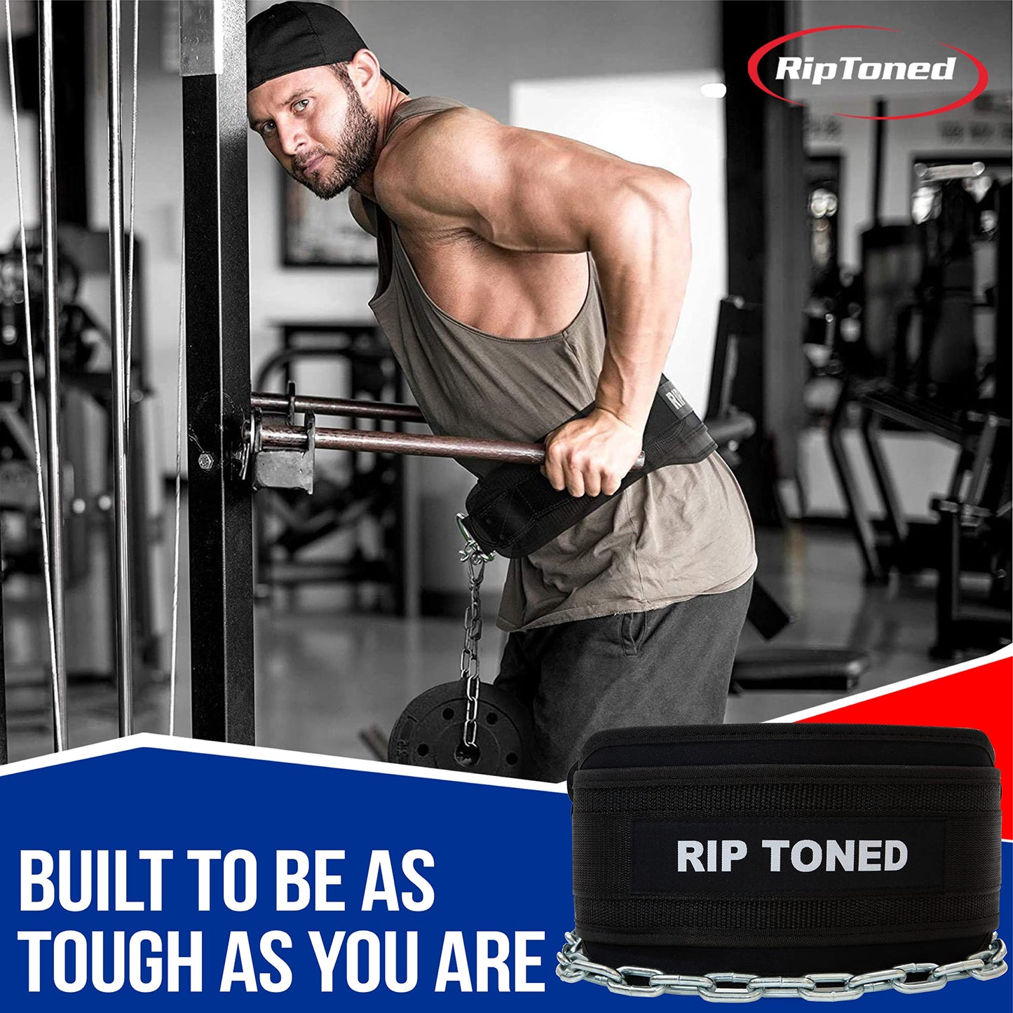 Rip Toned Dip Belt – Weight Lifting Belt with 36" Steel Chain for Dips, Chin Ups & Pullups Heavy Duty | Comfortable Fit | Supports Progressive Overload for Strength & Muscle Gains