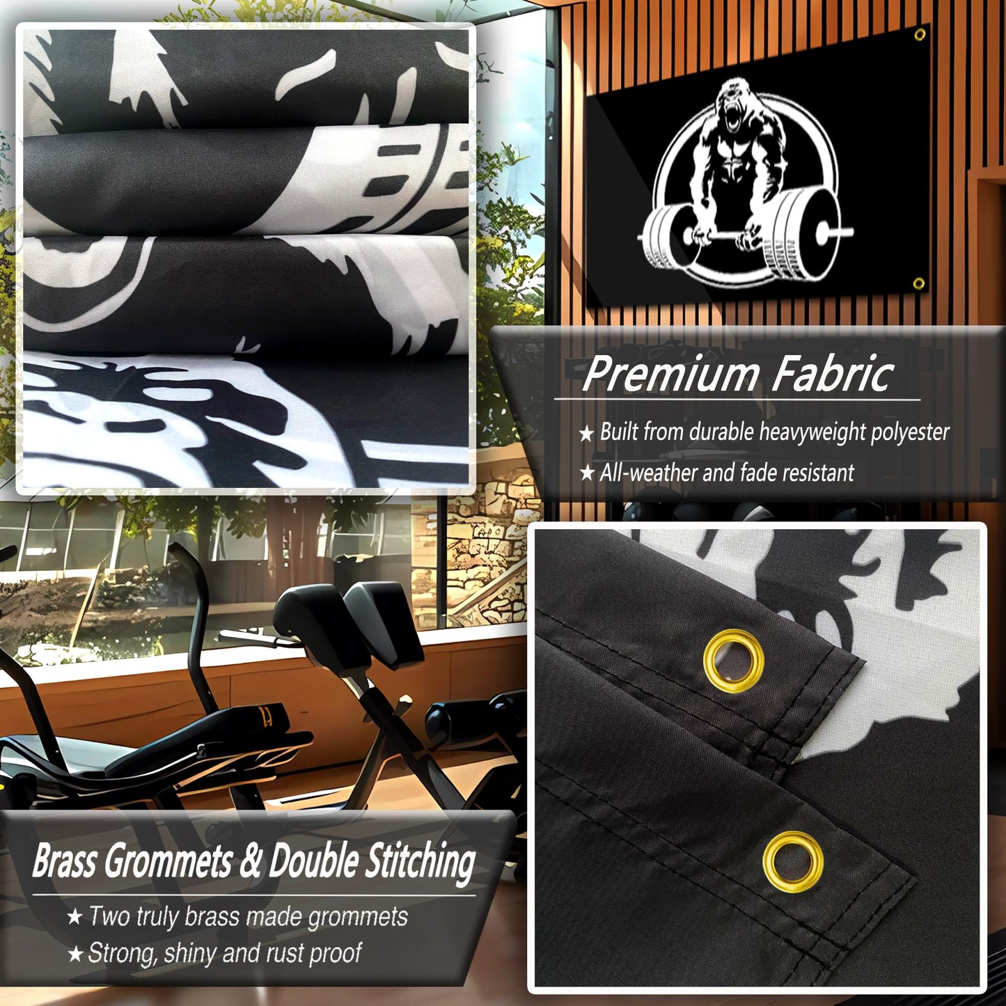 Gorilla Weightlifting Flag 3x5 Ft Motivational Fitness Inspirational Flags for Home Gym Decor College Room Wall Garage Flag Banner Decor