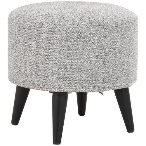 Deco 79 Polyester Living Room Stool Chevron Textured Ottoman with Black Wooden Legs, Foot Stool 17" x 17" x 17", Light Gray