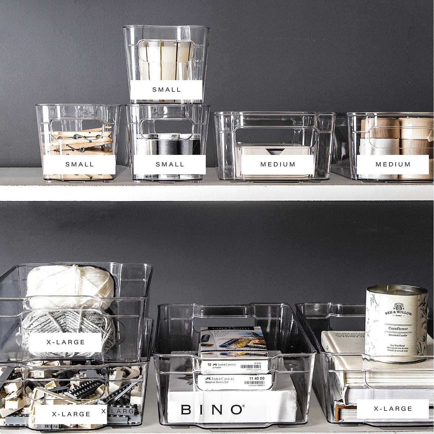 BINO | Stackable Storage Bins, X-Large - 2 Pack | THE STACKER COLLECTION | Clear Plastic | Built-In Handle | BPA-Free | Containers for Organizing Kitchen Pantry | Multi-Use Organizer