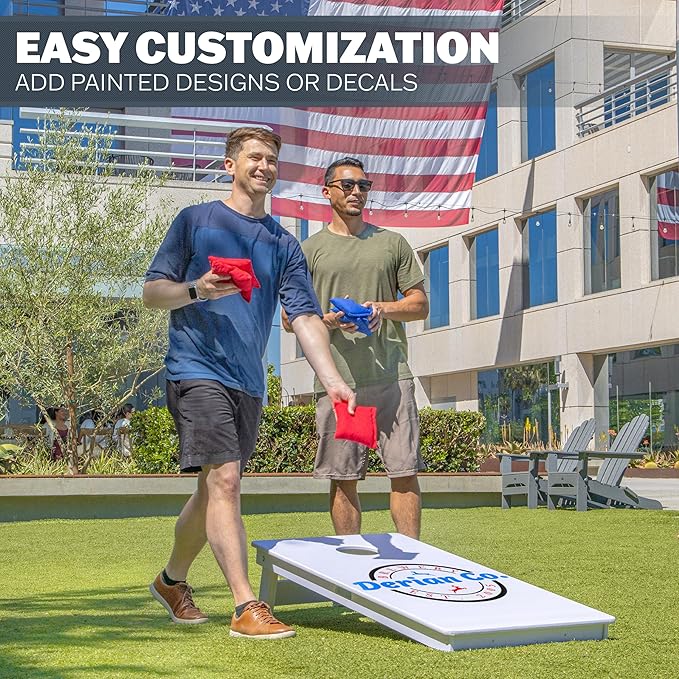 GoSports 4 x 2 ft Resort Collection All Weather Cornhole Boards - Choose Rustic, Beach, White DIY, Blue Stripe, Palms - Regulation Size Set