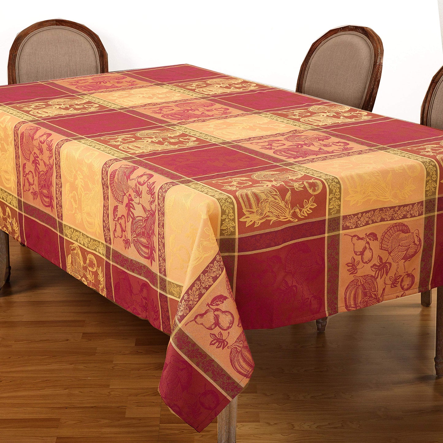 Occasion Gallery Orange Fall Colors Thanksgiving Holiday Jacquard Design Dinner Tablecloth, 72" x 144" Rectangular