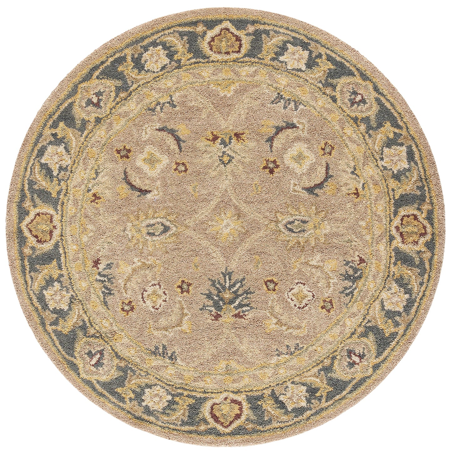 SAFAVIEH Anatolia Collection Area Rug - 4' Round, Brown & Blue, Handmade Traditional Oriental Wool, Ideal for High Traffic Areas in Living Room, Bedroom (AN549A)