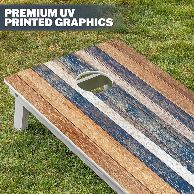 GoSports 4 x 2 ft Resort Collection All Weather Cornhole Boards - Choose Rustic, Beach, White DIY, Blue Stripe, Palms - Regulation Size Set