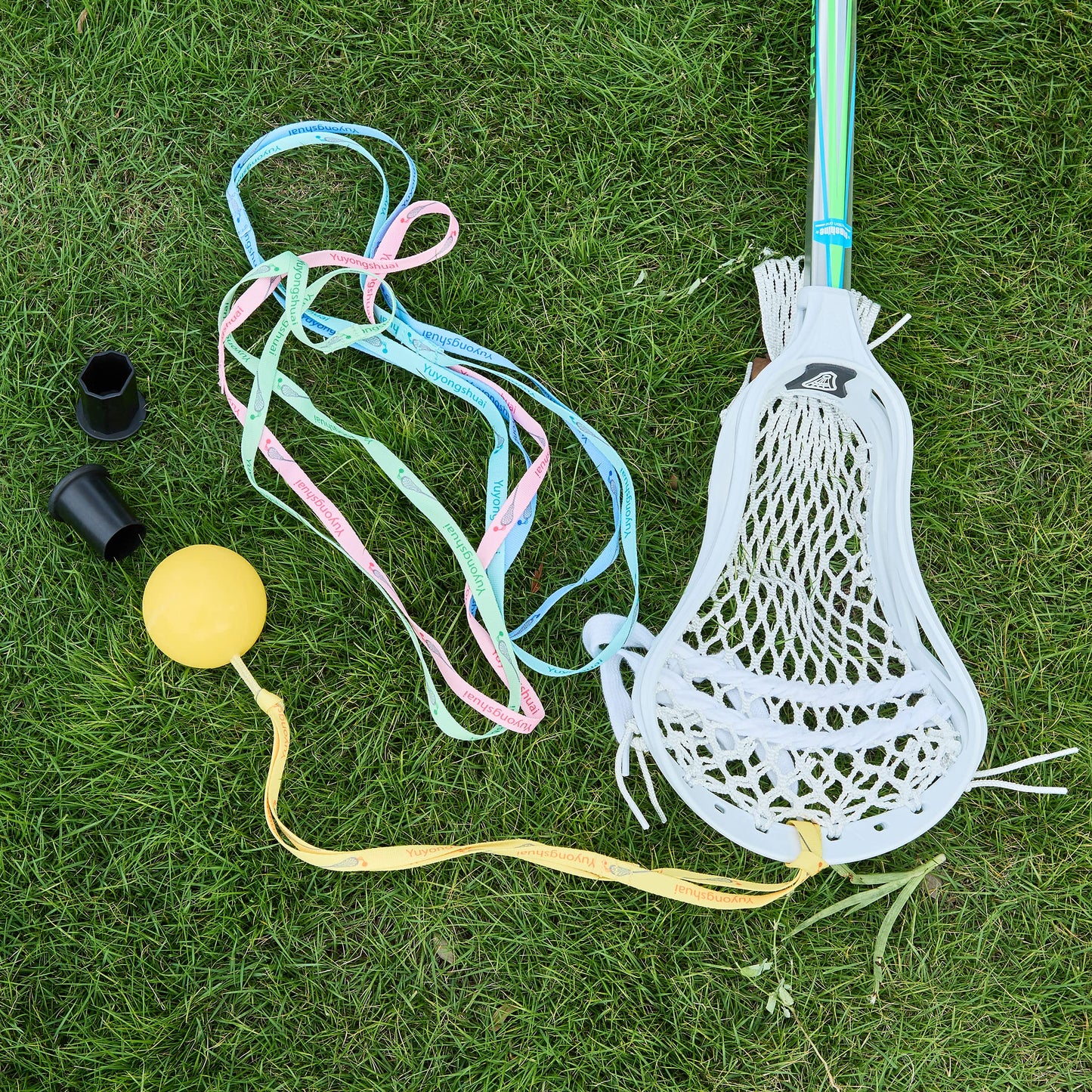 Yuyongshuai Lacrosse Training Equipment,Lacrosse Practice Cradling, Rebounders for Youth, Includes: 1 Ball, 5 Ropes, 2 Rubber Sleeves.