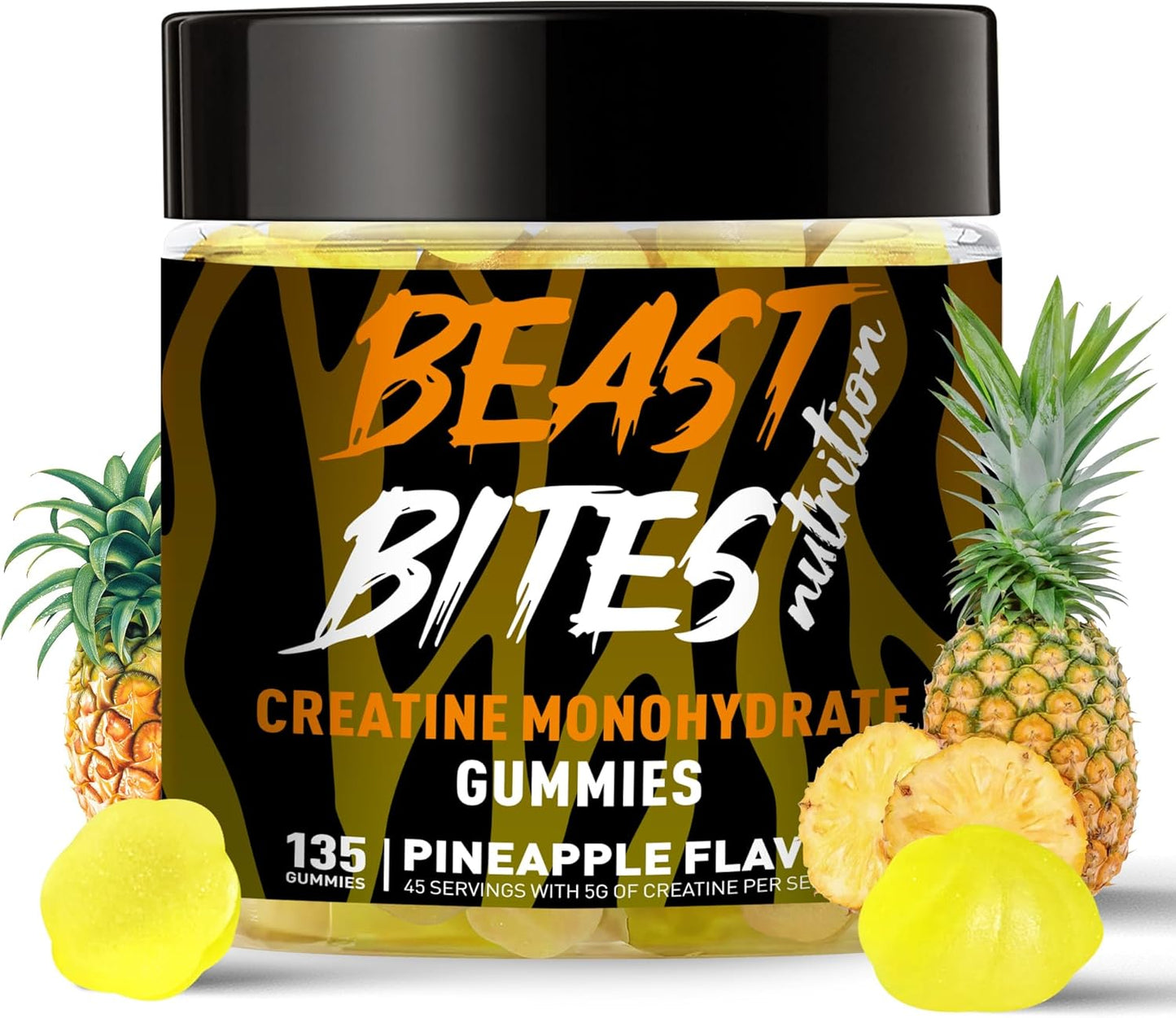 Creatine Monohydrate Gummies for Men & Women - 5g of Creatine Monohydrate per Serving - Sugar Free,Vegan, Pineapple Flavor, 135 Count (45 Servings)