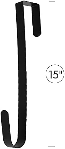 RN'D Over Door Wreath Hanger Hook - Thin Metal Seasonal Holder for Front/Back Door (Black, 15")