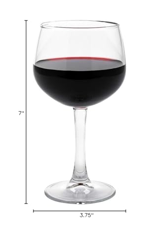 Restaurantware Cascata 13 Ounce Balloon Red Wine Glasses Set Of 6 Tempered Red Wine Glasses - Chip-Resistant Fine-Blown Glass Wine Balloon Glasses Dishwasher-Safe Stemware For Red or White Wines