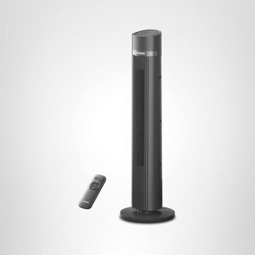 PELONIS 40 inch Bladeless Tower Fan for Bedroom, Standing Fan with Remote Control, 26ft/s, 90° Oscillation, 3 Speed Settings, 27 Db, 3 Modes, 15-Hour Timer, LED Display, Fan that Blows Cold Air, Grey