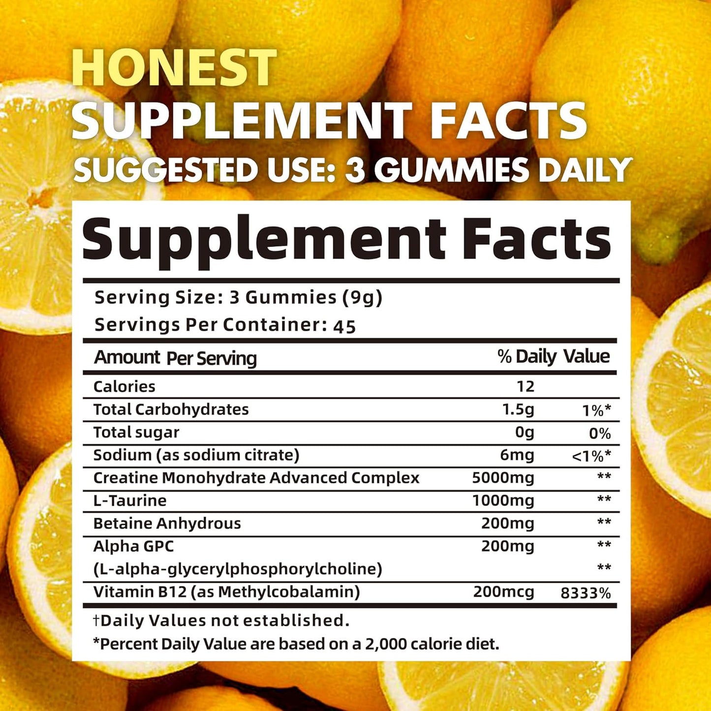 Creatine Monohydrate Gummies 5000mg (135 Count)-Lemon Flavor.