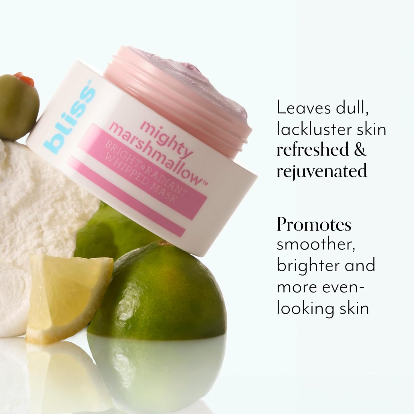 Bliss Mighty Marshmallow + Vitamin C Whipped Face Mask for Brightening & Hydrating Skin, Marshmallow Root Extract, Vegan Cruelty-Free Facial Treatment, 1.7 Oz