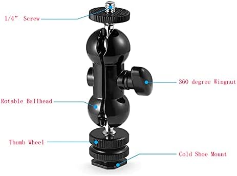 Walway 1/4" Cool Ballhead Multi-Function Double Ball Head with Cold Shoe Mount and Screw for DSLR