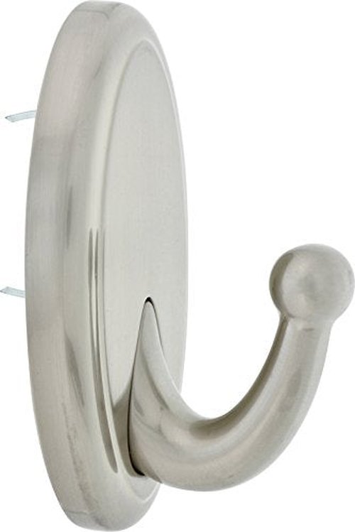 HIGH & MIGHTY 515819 Decorative Metal Hook, Easy Tool-Free Dry Wall Installation, Oval, Holds up to 25lb, Satin Nickel