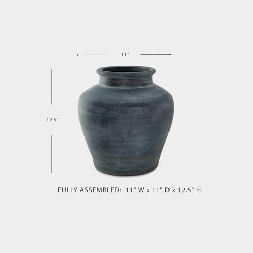Signature Design by Ashley Meadie Traditional Indoor Terra Cotta Tabletop Vase with Wide Mouth, Blue