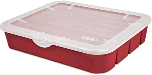 Sterilite Red Holiday Ornament Storage Container - Adjustable Organizer for 32 Ornaments
