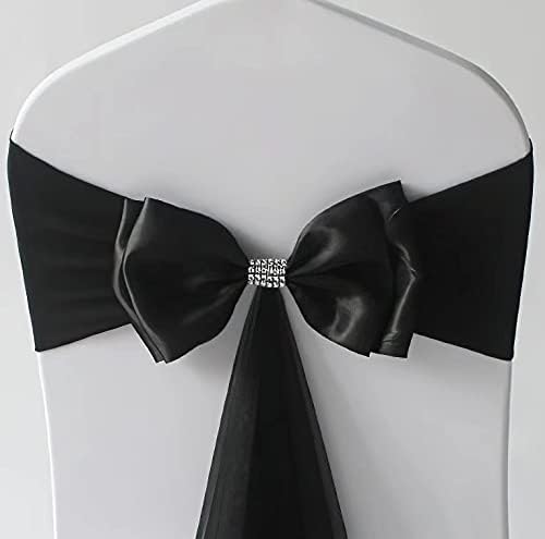 Skiennix 6Pcs Stretch Satin Chair Sashes - Elegant Black Bows for Wedding & Event Decor