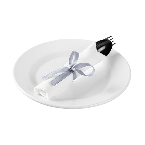 Restaurantware-7.3 Inch x 2 Inch Plastic Cutlery Sets, 100 Plastic Flatware Sets - Silver Ribbon, With White Napkin, Indivudally Wrapped, Black Plastic Disposable Cutlery Sets, For Weddings And Events