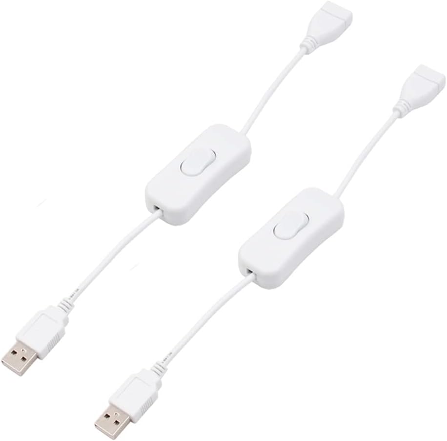 Vrabocry 2 Pack White Male to Female USB Cable with On/Off Switch, USB Extension Inline Rocker Switch for Driving