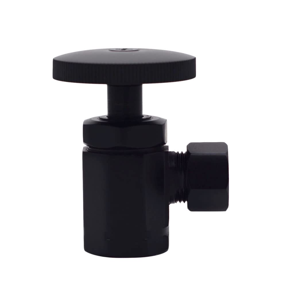 Westbrass D103KFH-6-62 1/2" IPS x 3/8" OD x 20" Flat Head Riser Supply Line Kit with Round Handle Angle Supply Shut Off Valve for Toilet, Matte Black (6-Pack)