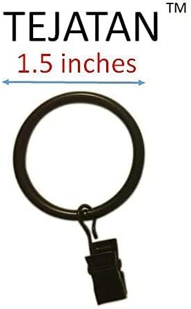 Skiennix Metal Curtain Rings - 1.5-Inch Set of 40 Black Clip Rings with Eyelets for Drapery