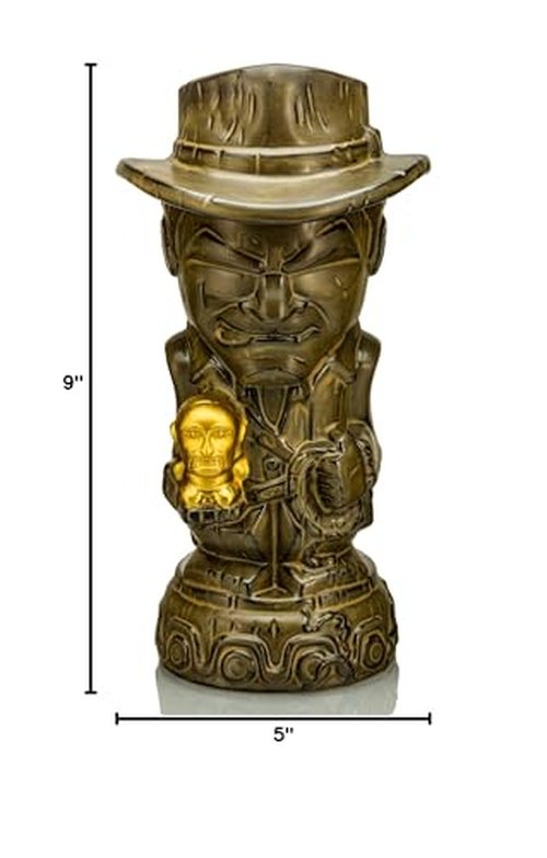 Geeki Tikis Indiana Jones With Golden Fertility Idol Ceramic Mug | Party Cocktail Tumbler For Liquor, Beverages | Holds 20 Ounces