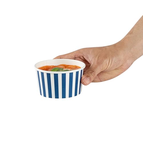 Restaurantware Coppetta 8 Ounce Dessert Cups, 200 Disposable Ice Cream Cups - Lids Sold Separately, Sturdy, Blue And White Paper FroYo Bowls, Striped, For Hot And Cold Foods, Perfect For Gelato