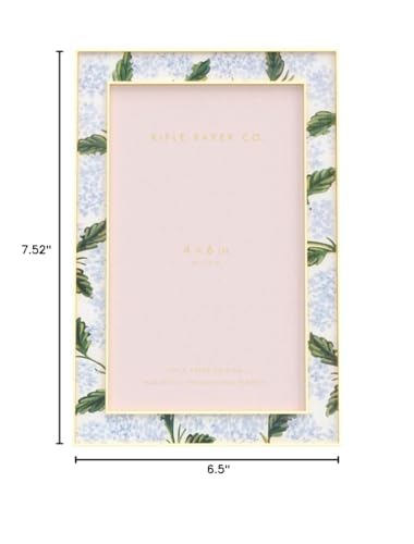 RIFLE PAPER CO. Hydrangea 4x6 Picture Frame For Special Photos With Friends And Family, Stylized Pattern Single Photo Frame For Desks, Cabinets, And Nightstands