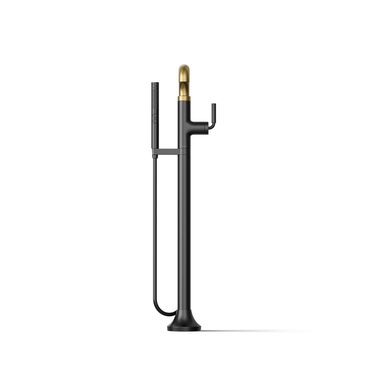 Kohler T27424-4-BMB Tone™ Floor-Mount Bath Filler Trim with handshower, Matte Black with Brushed Moderne Brass