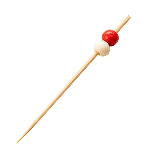 Restaurantware 2.8 Inch Food Skewers 1000 Beaded Canape Sticks - Sturdy Disposable Red And Cream Bamboo Wood Picks For Food Microwavable For Appetizers Desserts And Cocktails