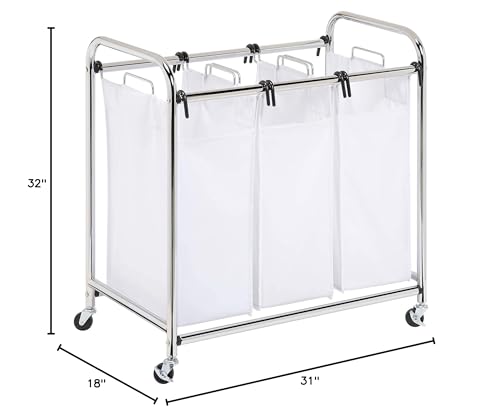 Honey-Can-Do SRT-01235 Heavy-Duty Triple Laundry Sorter, Chrome/White 70 lbs