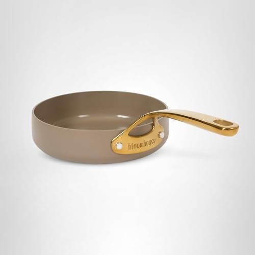 Bloomhouse - Two Time Oprah's Favorite Things Winner - 8 Inch Heavy Duty Aluminum Premium PFA Free Ceramic Nonstick Saute/Deep Frying Pan Skillet - Cappuccino Cream with Gold Handle