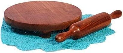 ARTISENIA Wooden Chapati Chakla Belan Set – 9 Inch Round Roti Rolling Board with Rolling Pin | Handmade Wooden Roti Maker | Kitchen Utensil for Rolling Chapati, Paratha, Puri & Dough