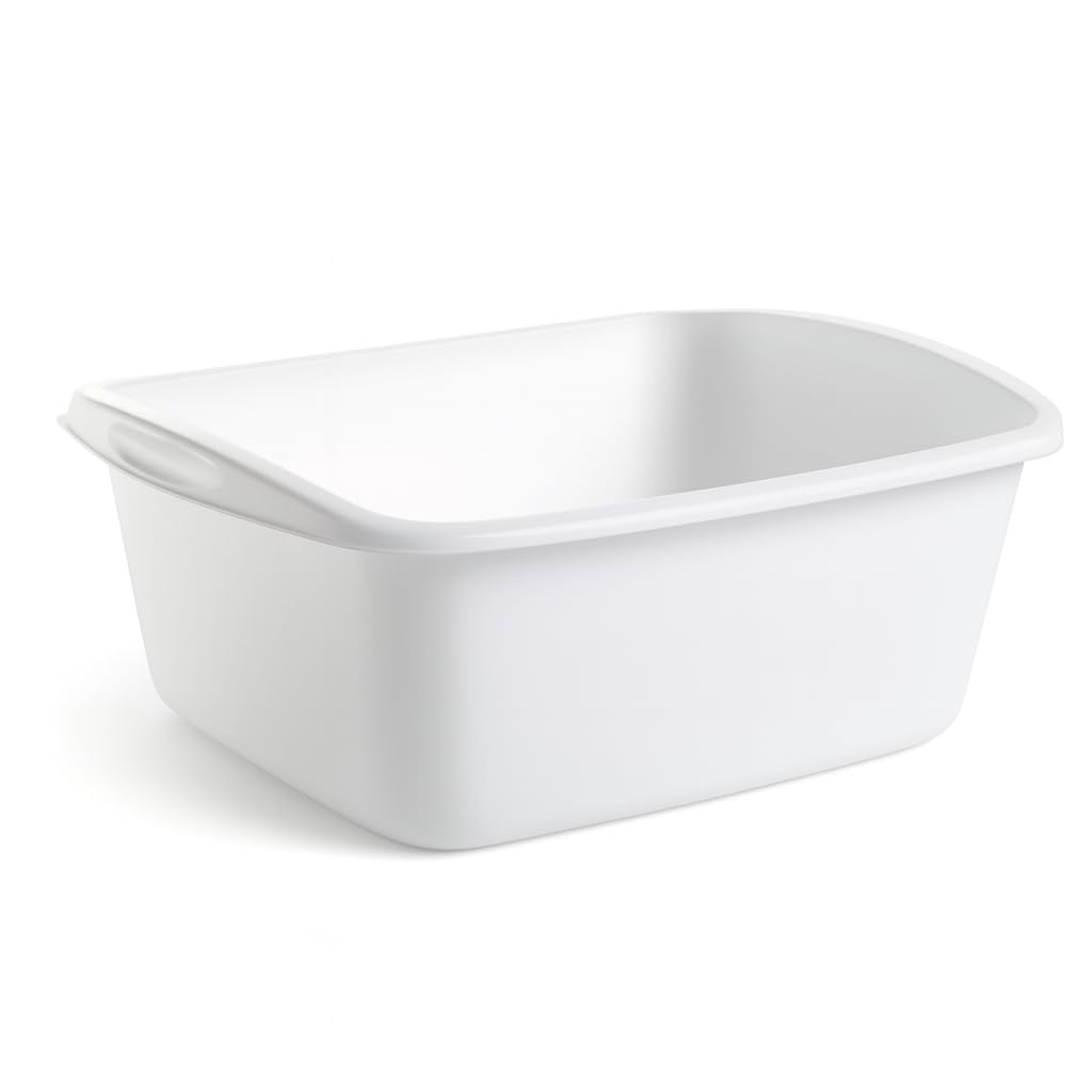 Tribello Plastic Wash Tub Dishpan Basin and Foot Bath for Soaking Feet, Laundry Hand Wash Bucket, Dish Pans for Washing and Storage Cleaning Supplies - 12 Quarts - Heavy Duty - Made in USA (White)