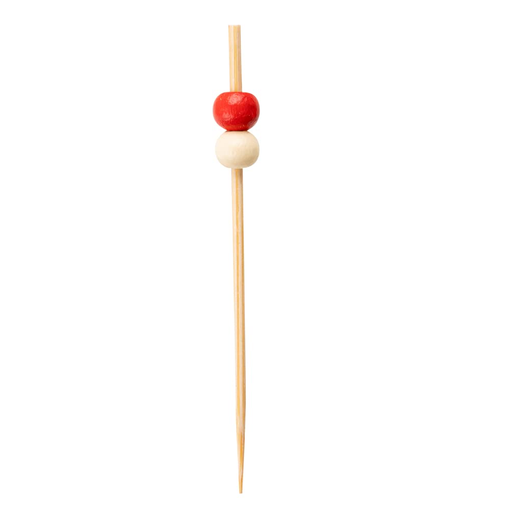 Restaurantware 2.8 Inch Food Skewers 1000 Beaded Canape Sticks - Sturdy Disposable Red And Cream Bamboo Wood Picks For Food Microwavable For Appetizers Desserts And Cocktails