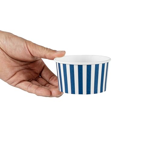 Restaurantware Coppetta 8 Ounce Dessert Cups, 200 Disposable Ice Cream Cups - Lids Sold Separately, Sturdy, Blue And White Paper FroYo Bowls, Striped, For Hot And Cold Foods, Perfect For Gelato