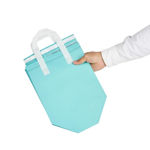 Restaurantware Insulated Delivery Bags 100 Count 9.449 x 5.906 x 10.236 Inches Nonwoven Take Out Bags For Food With Sturdy Handles, Teal Insulated Grocery Bags Tamper-Evident Foldable