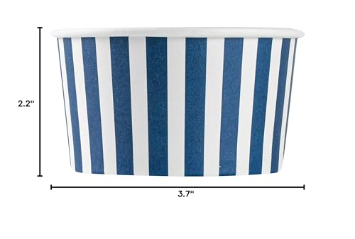 Restaurantware Coppetta 8 Ounce Dessert Cups, 200 Disposable Ice Cream Cups - Lids Sold Separately, Sturdy, Blue And White Paper FroYo Bowls, Striped, For Hot And Cold Foods, Perfect For Gelato