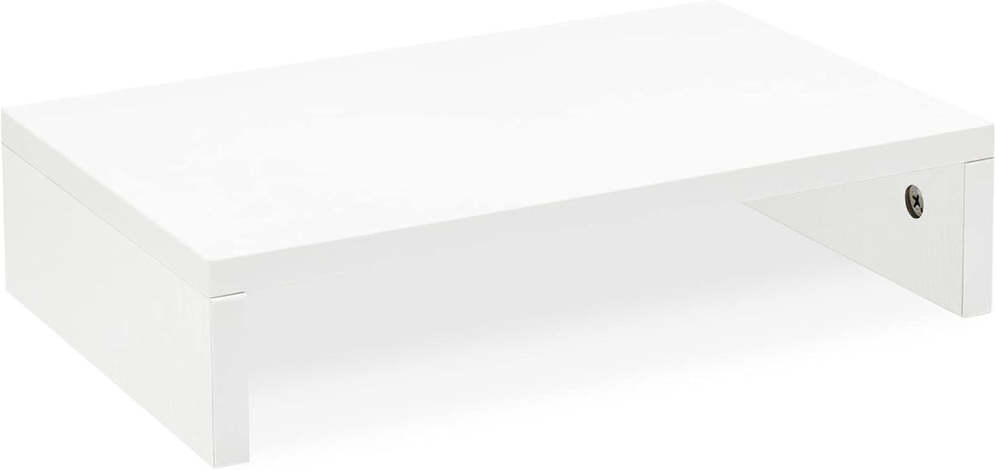 14.2 inch (White-14.2 inch) TEAMIX White Monitor Stand Riser, Wood Monitor Riser with Storage for Desk Small Monitor